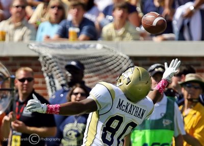 Jackets WR Daniel McKayhan attempts to pull down a pass