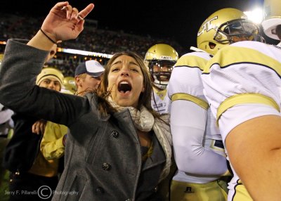 Georgia Tech fan celebrates with the team