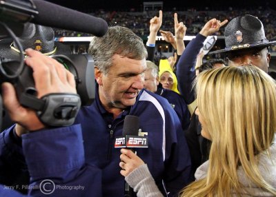 Georgia Tech Yellow Jackets Head Coach Paul Johnson is interviewed after the victory over #5 Clemson