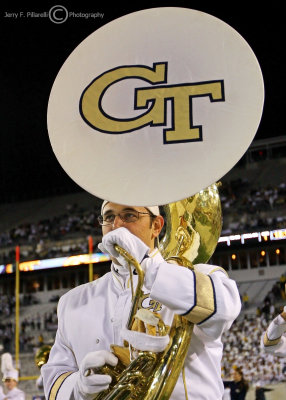 Yellow Jackets tuba player performs at halftime
