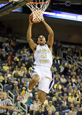 Georgia Tech G Rice goes in for the easy slam