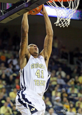 Georgia Tech G Rice goes baseline for the uncontested dunk