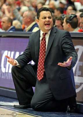 Arizona Wildcats Head Coach Sean Miller questions a referee during the game