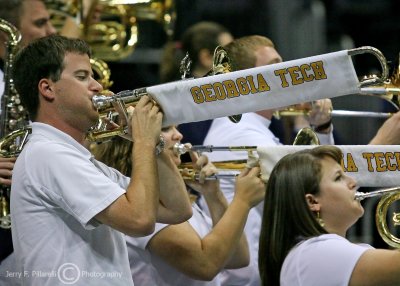 Yellow Jackets Band member plays during a timeout