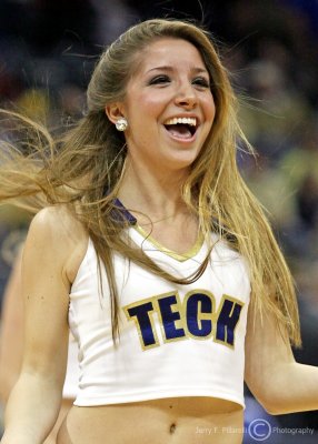 Georgia Tech Dancer warms up the crowd during a timeout
