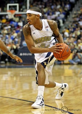 Georgia Tech G Jordan looks to make a play from the three point line