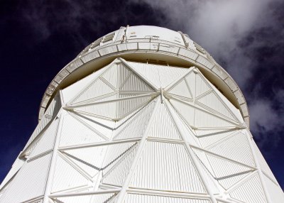 Looking up at the housing of the 4 Meter Telescope