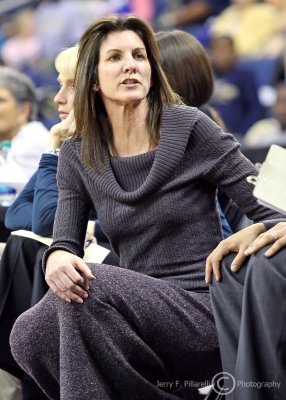Virginia Cavaliers Head Coach Joanne Boyle talks to her bench during the game