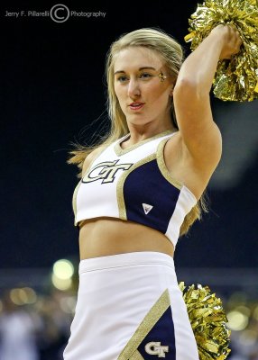 Georgia Tech Yellow Jackets Cheerleader during a timeout