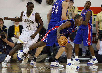 Kansas G Russell Robinson uses a pick to get away from Tech G Morrow