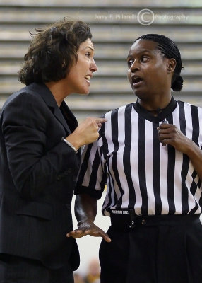 Georgia Tech Head Coach MaChelle Joseph has a disagreement with the refereeresulting in a technical foul