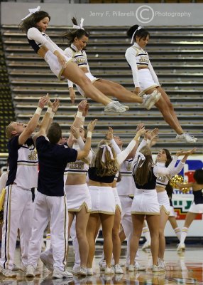 Tech Cheerleaders performing during a break in the action