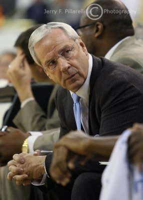 North Carolina Tar Heels Head Coach Roy Williams scans his bench