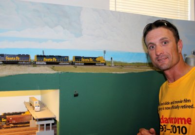 Dane posing with his train