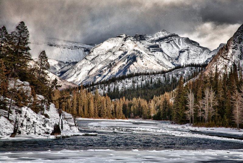 Bow River view at Bow Falls, Banff