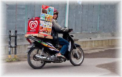 Ice cream man on motorcycle, Bali
