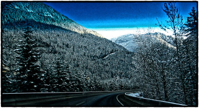Snowy mountain road, Hope, B.C., Canada