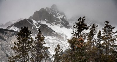 Cascade Mountain in the fog, Banff, Alberta, Canada