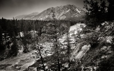 Icy Bow River and Mount Norquay, Banff