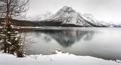 Mountain and reflection, Lake Minnewanka, Banff