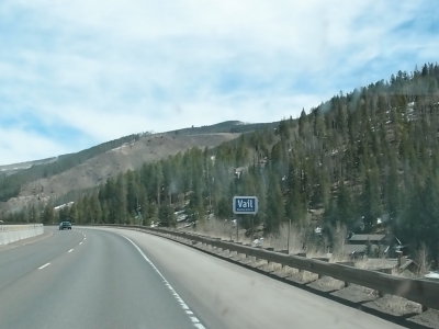Entering Vail on Saturday. No snow -- a terrible snow year.