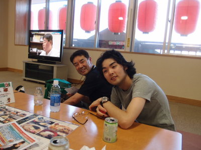 Relaxing afterward, Michio and Tatsuhiko.