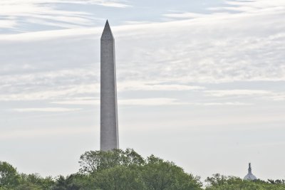 The Washington Monument and the top of the US Capitol.