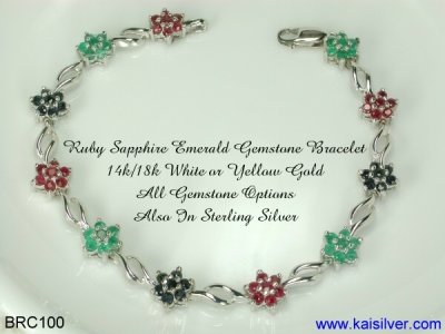 Gemstone Bracelet From kaisilver, BRC100 Ruby Sapphire Emerald Bracelet