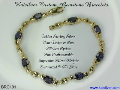 Kaisilver Bracelet, Iolite Gemstone Bracelet. Custom Gold or Silver Bracelet