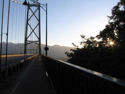 Riding up Lions Gate Bridge