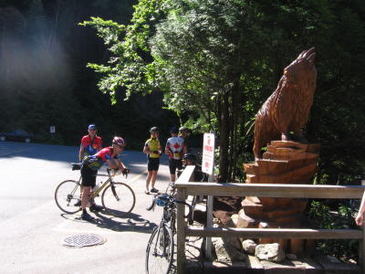 Some of our Le Peloton cycling friends at the Grouse Mountain tram station