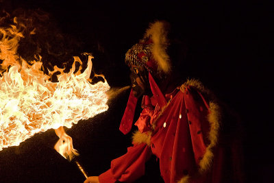 Title: Fire Breathing
Camera: Canon 30D
Lens: EF 70-300mm f/4-5.6 USM IS
It is one of my favourite pictures of this year. It was taken during the “Chinese Lantern Festival” days, Ontario Place, Toronto. It was a late night show of the amazing Chinese Acrobatic Troupe.
It was taken at 200mm (320mm in 35 mm world), ISO 3200, f/5, 1/2500, aperture priority, developed from RAW, resized and sharpened.
I like to come back to this image and enjoy in flames and its details. It was tough to get it, because it all happened so quickly. I had almost no time to react and get few pictures.