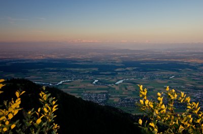 Evening on the Grenchenberg looking towards the Alps across the Swiss plain.