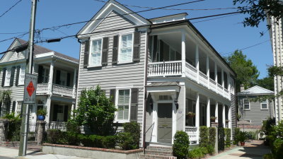 A typical Charleston house -- privacy door on ground floor allowed residents to sleep on the piazzas during hot weather.