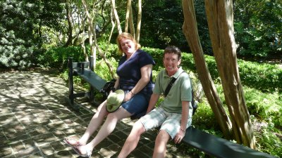 While waiting for our tour of the house, Deirdre and Kathleen tried out the joggling board in the garden.