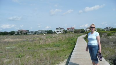 Carolyn on the boardwalk we took to/from the beach.