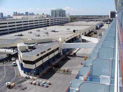 Cruise terminal from our balcony stateroom, B209