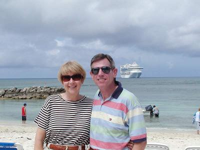 Judy and Bob on the beach at Princess Cays... now this is place a guy can celebrate a birthday!!!