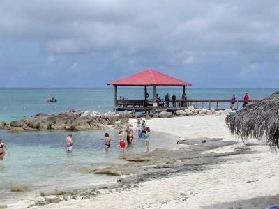 Beach and pier in snorkeling area of Princess Cays