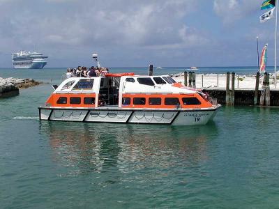 Lifeboats serve as tenders to transport passengers to the islands where the ship can not dock.