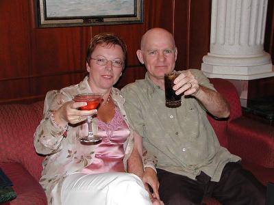 Pat and Bill relax with a drink before dinner at the Wheelhouse Lounge.