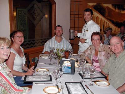Judy, Claire, Paul, George our Asst. Waiter, Pat and Bill at the table with me... the birthday boy!