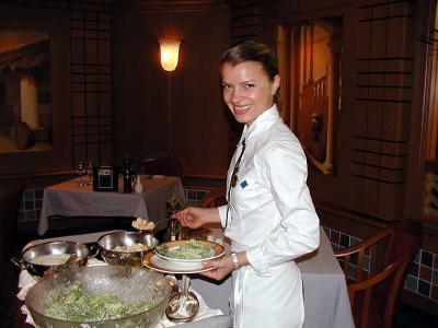 Our outstanding waiter preparing the Caesar Salad tableside.