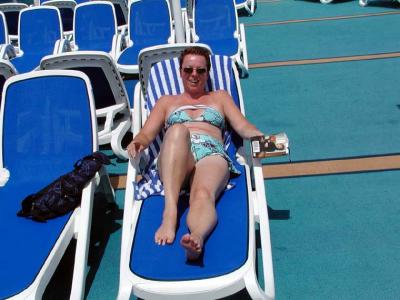 Pat... our Bar Sharks bathing beauty catching a few rays!