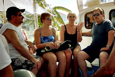 Tom, Amy, Melissa and Rick on Soto's tour to visit Stingray Sandbar.