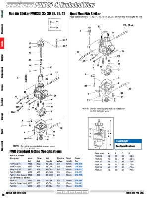 Keihin PWK Carburetor Dimension Chart