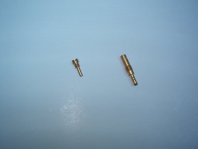 DRZ400E FCR pilot jet on left, Newer RMZ250/450 FCR-MX pilot jet on right