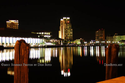 2011 - the Tampa Convention Center, Embassy Suites and Tampa Marriott Waterside Hotel at night stock photo #5631
