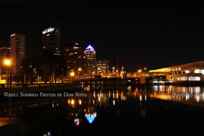 2011 - night time view of downtown Tampa with the Platt Street bridge over the Hillsborough River stock photo #5633