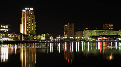 2011 - night view of the Tampa Convention Center, Tampa Marriott Waterside Hotel and Channelside on the right stock photo #5635